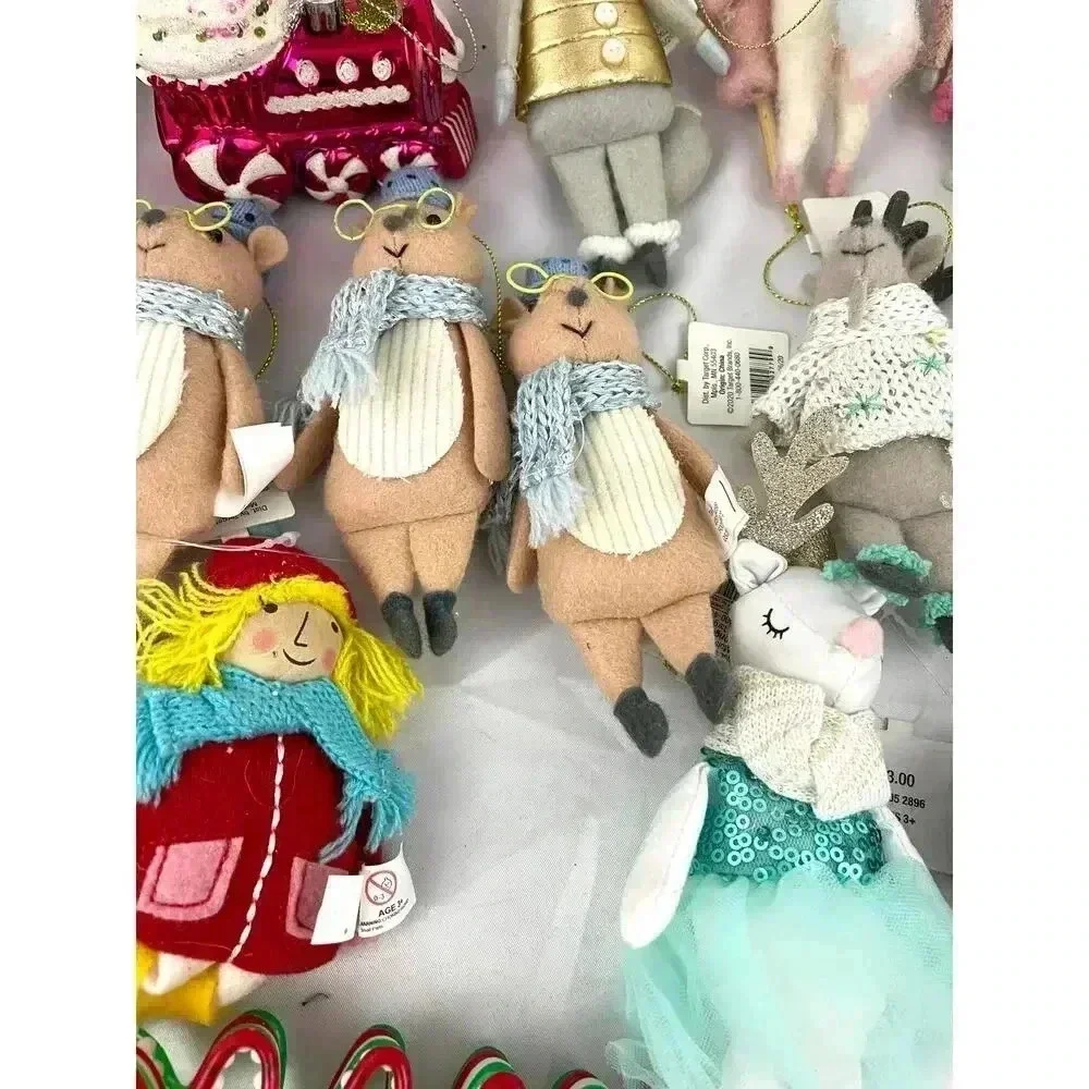 Lot of 27 Plush Dressed Animals Christmas Fabric Ornaments Train‎ Llama Bear